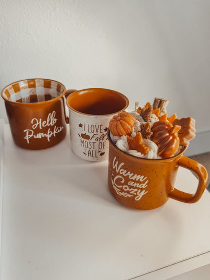 Warm & Cozy Fall Mug Candle – Reusable Autumn Gift