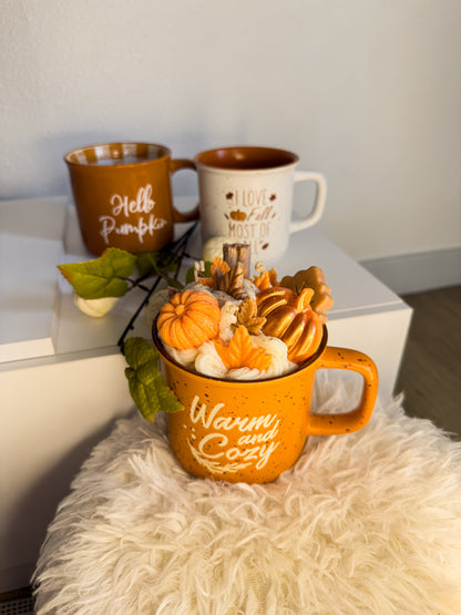 Warm & Cozy Fall Mug Candle – Reusable Autumn Gift