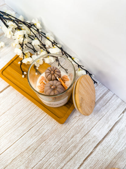Pumpkin Glass Jar Candle with Bamboo Lid – 2 Sizes