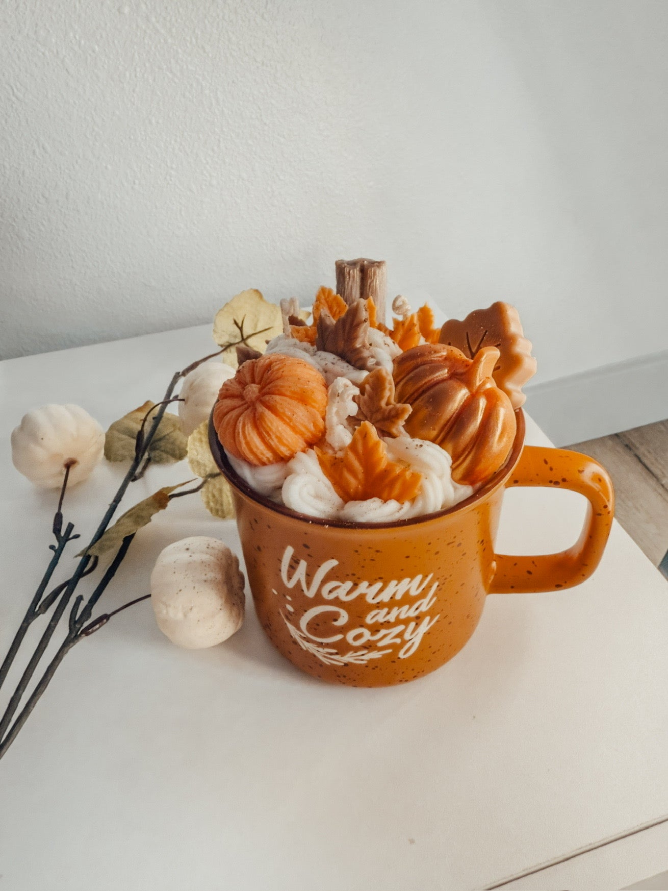 Warm & Cozy Fall Mug Candle – Reusable Autumn Gift